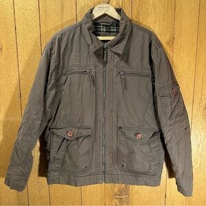 Casual Essentials DUKE Brown Collared Utility Jacket Plaid Lining Mens X-Large